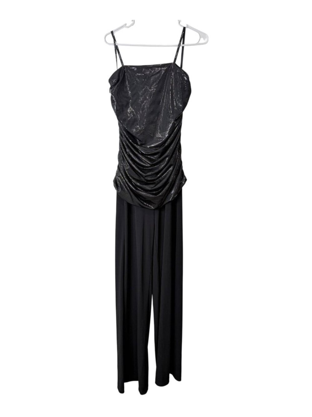 Joseph Ribkoff Womens Size 12 Jumpsuit Black Metallic Draped Bodice Wide-Leg